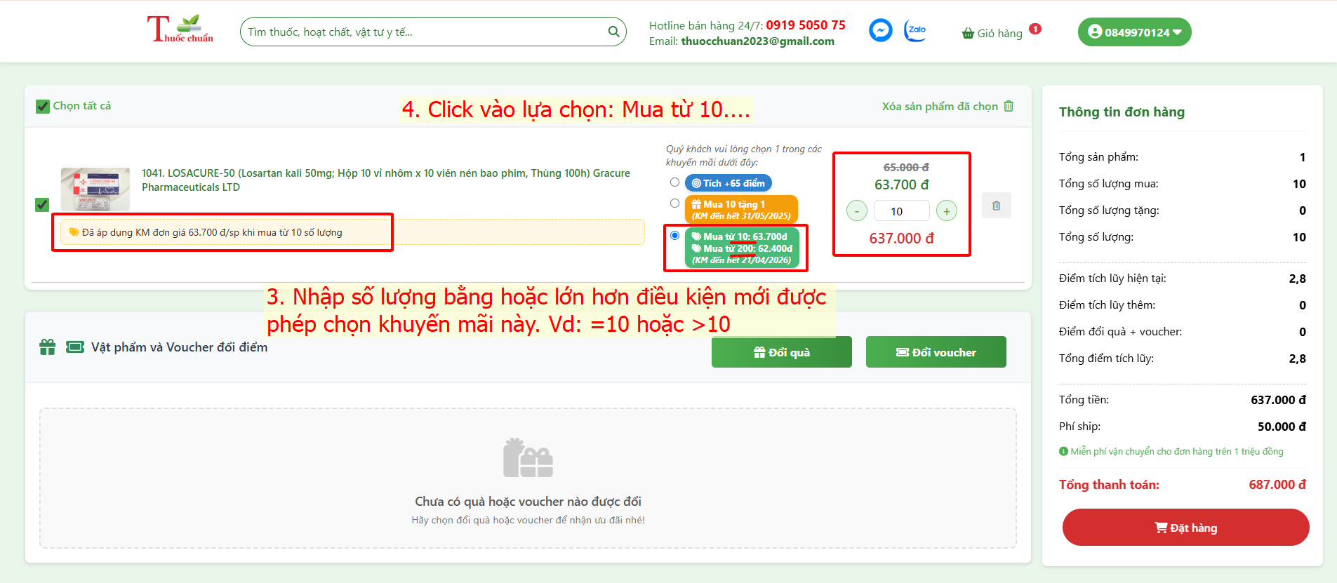 Chọn km tích điểm